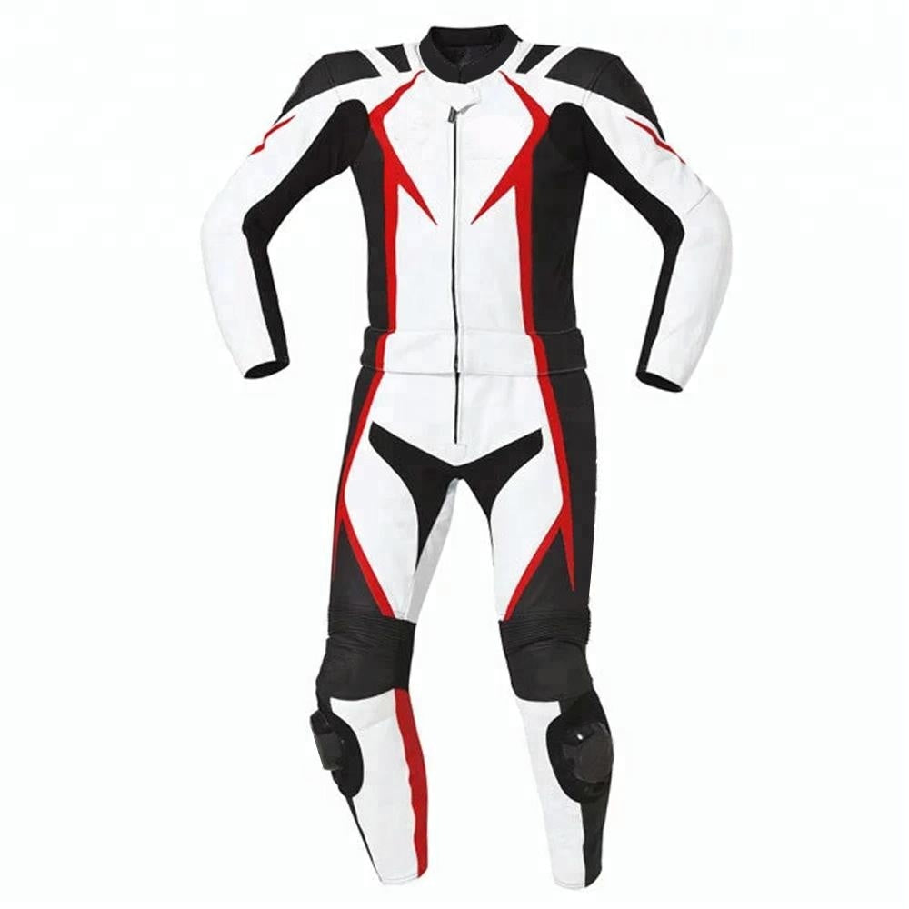 MEN MOTORCYCLE LEATHER RACING WHITE/RED SUIT